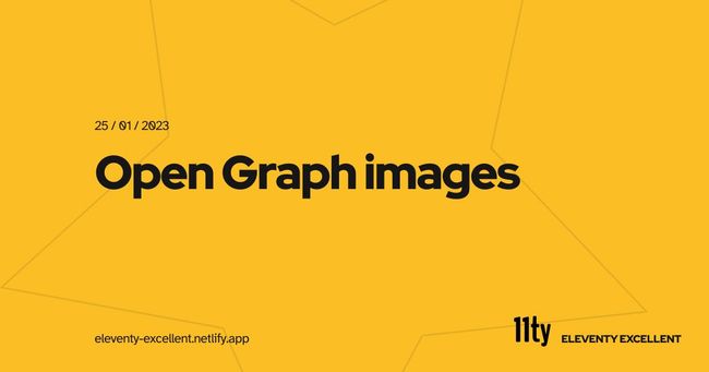 This is what an OG image for a blog posts looks like Open Graph image preview of a blog Post. 'Eleventy Excellent 2.0' is written as a large title in the center, the date is shown above and the name and URL of the website is seen on the bottom. The background consists of layered pink color areas resembling a city skyline